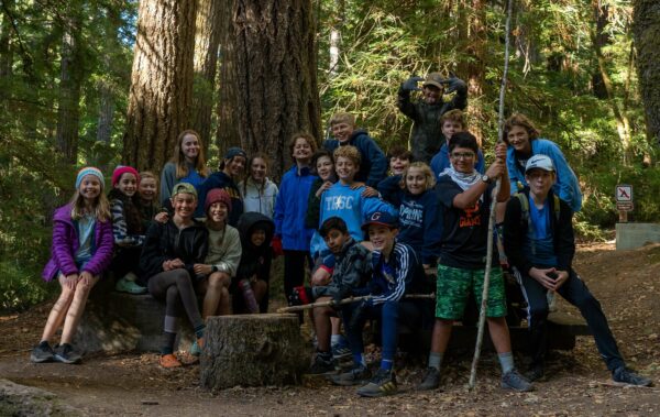 Group of students on a school camping trip